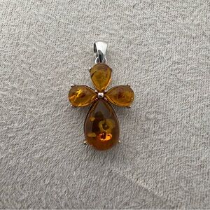 Sterling silver amber cross pendant